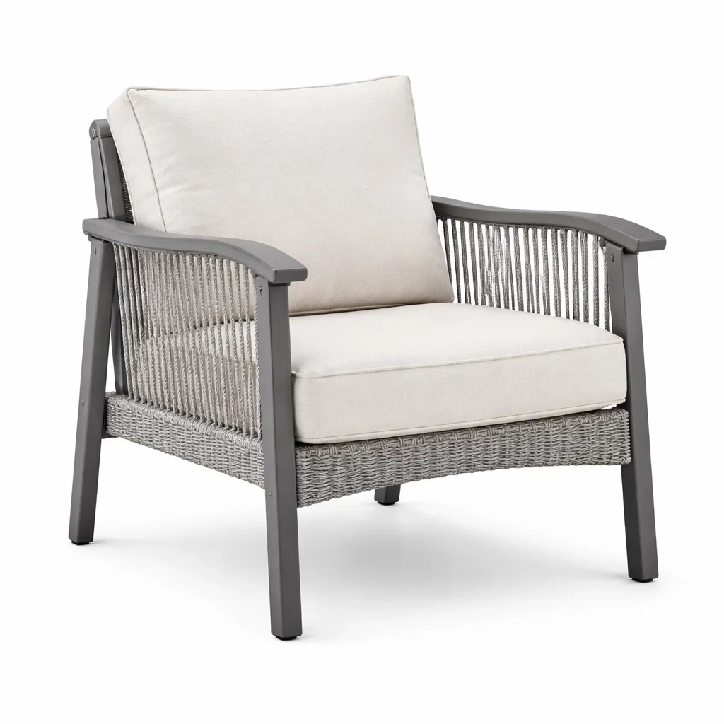 Fauteuil en aluminium et corde beige et gris-URBANVI BESPLACE