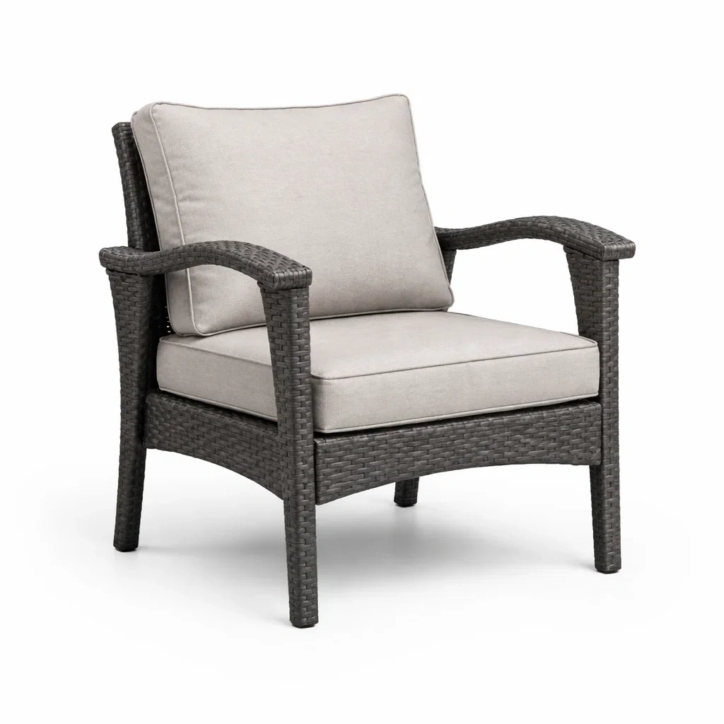 Fauteuil en résine tressée avec coussins en polyester gris foncé-URBANVI BESPLACE
