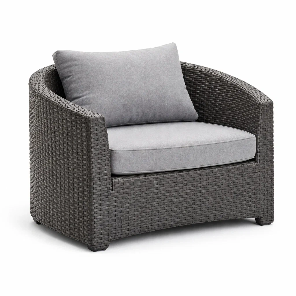 Fauteuil en résine tressée avec coussins en polyester gris-URBANVI BESPLACE