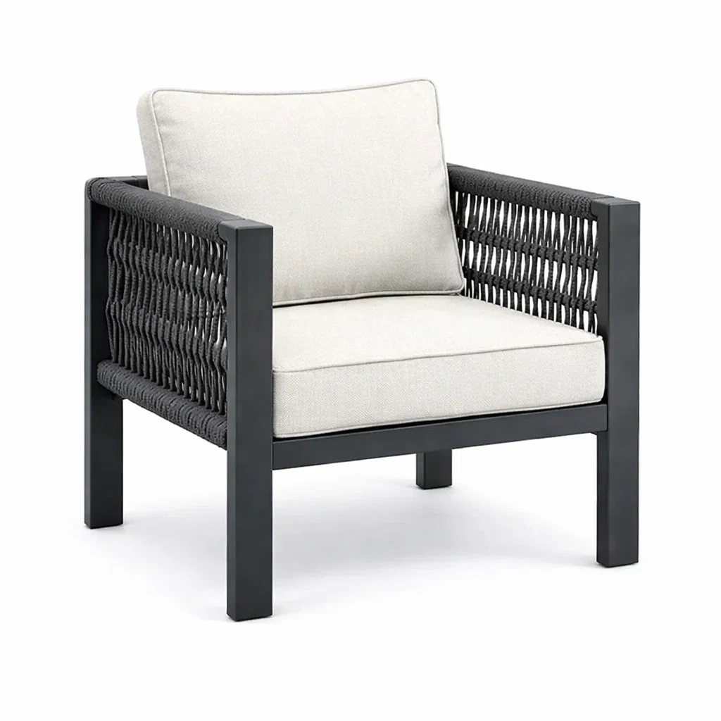 Fauteuil en aluminium et corde en polyester noir et beige-URBANVI BESPLACE