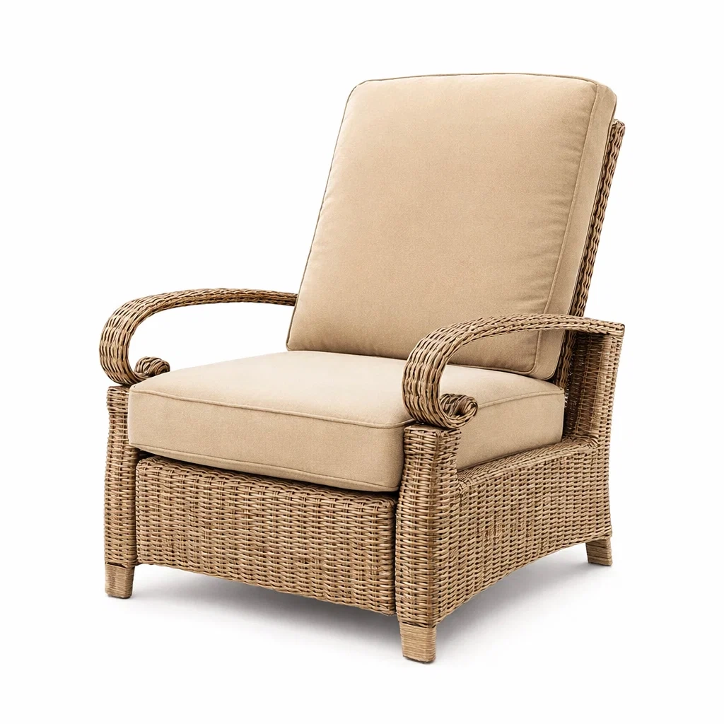 Fauteuil en rotin synthétique beige avec coussin en polyester-URBANVI BESPLACE