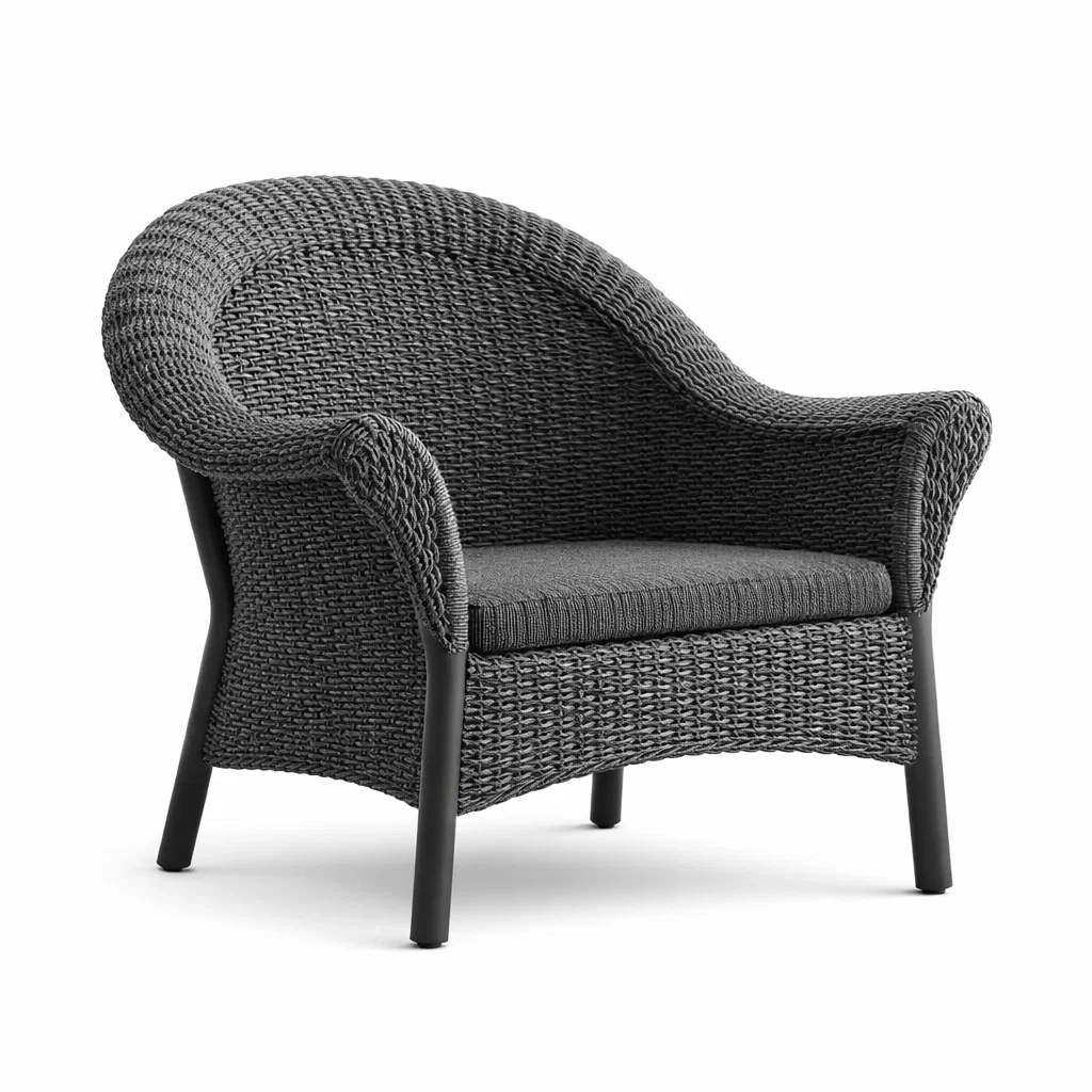 Fauteuil en métal avec résine tressée noire et coussin en tissu-URBANVI BESPLACE