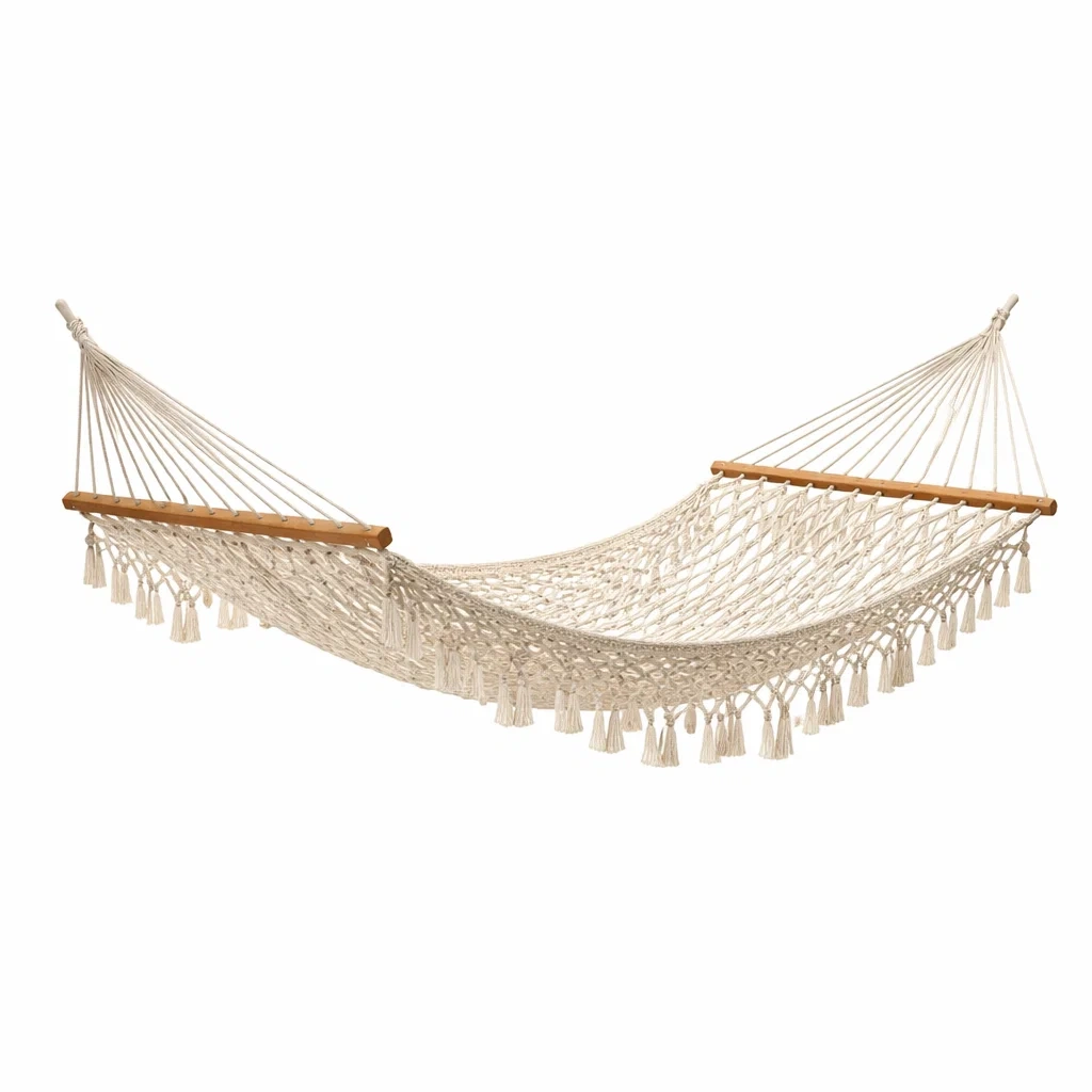 Hamac en coton macramé et bois 200 x 150 cm-URBANVI BESPLACE