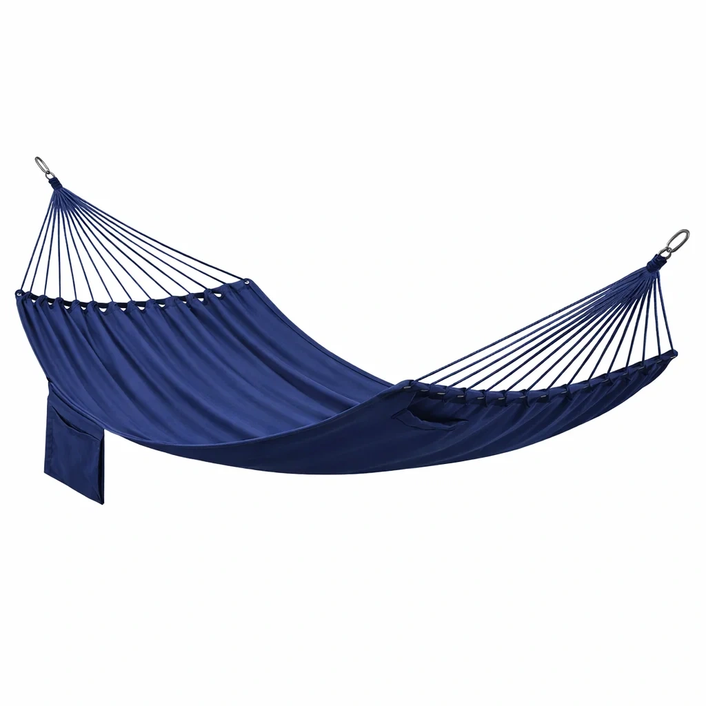 Hamac en polyester bleu avec cordes en nylon-URBANVI BESPLACE