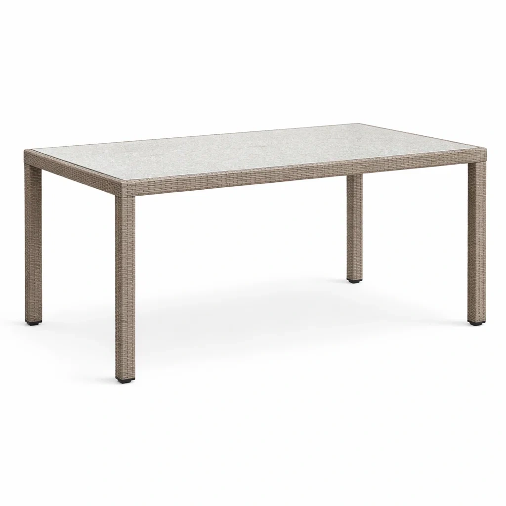 Table rectangulaire en verre et résine tressée beige 150 x 90 x 75 cm-URBANVI BESPLACE