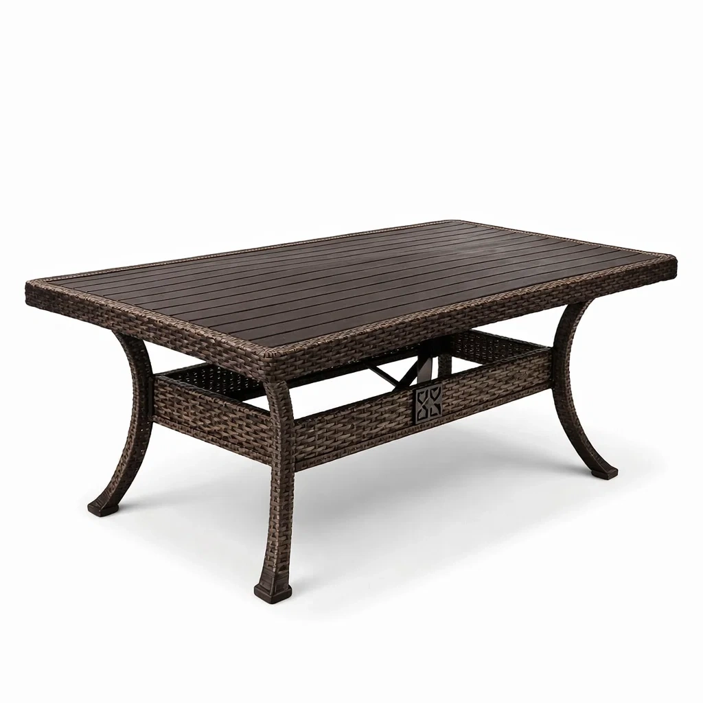 Table en osier et aluminium marron 180 x 90 x 75 cm-URBANVI BESPLACE