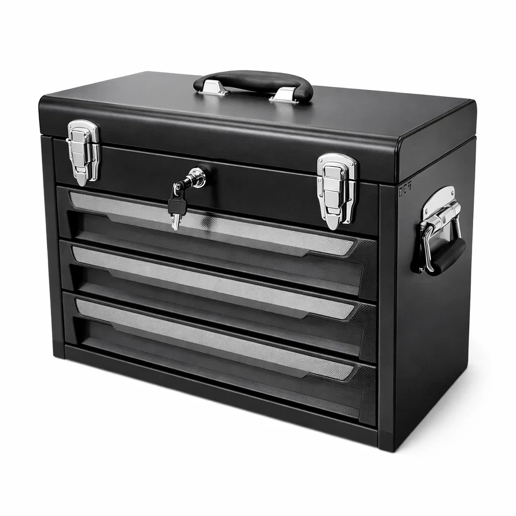 Boîte à outils en acier avec 3 tiroirs noirs 51 x 22 x 30 cm-URBANVI BESPLACE