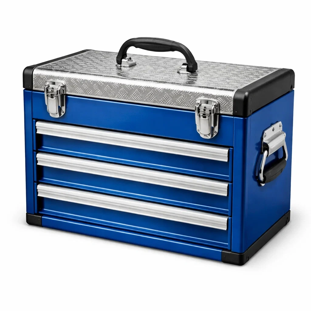 Boîte à outils en métal aluminium et plastique bleu avec 3 tiroirs-URBANVI BESPLACE