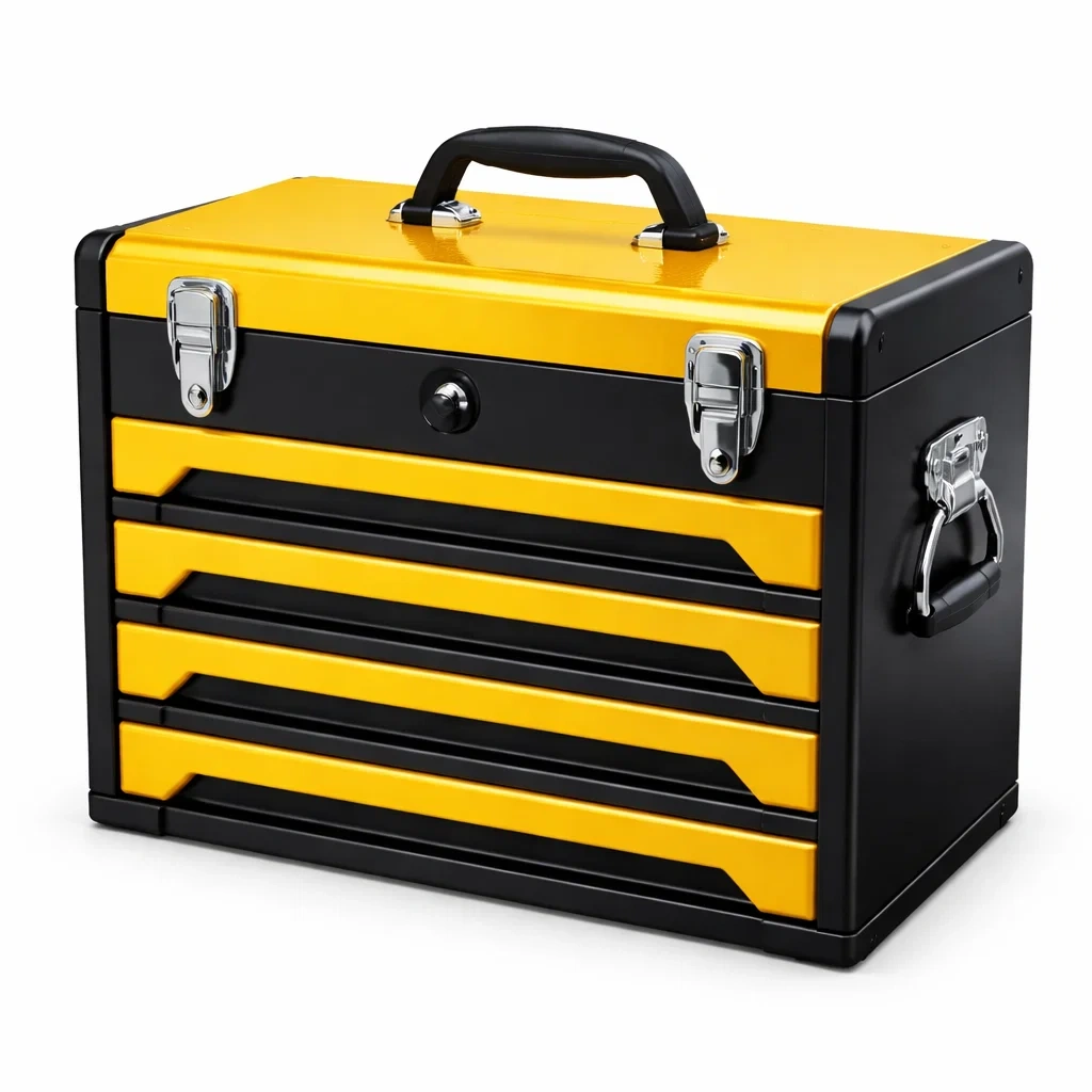 Boîte à outils en métal noir et jaune avec 4 tiroirs verrouillables-URBANVI BESPLACE