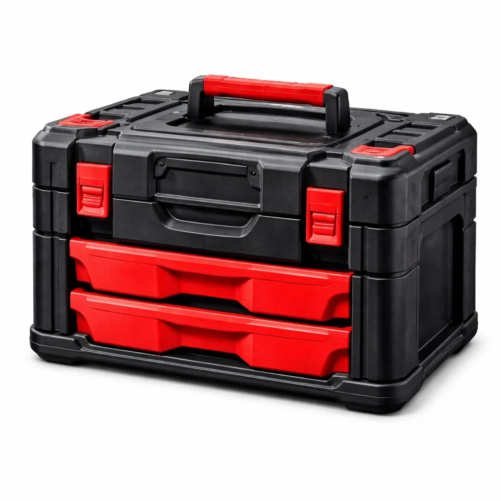 Boîte à outils en plastique avec tiroirs noirs et rouges-URBANVI BESPLACE