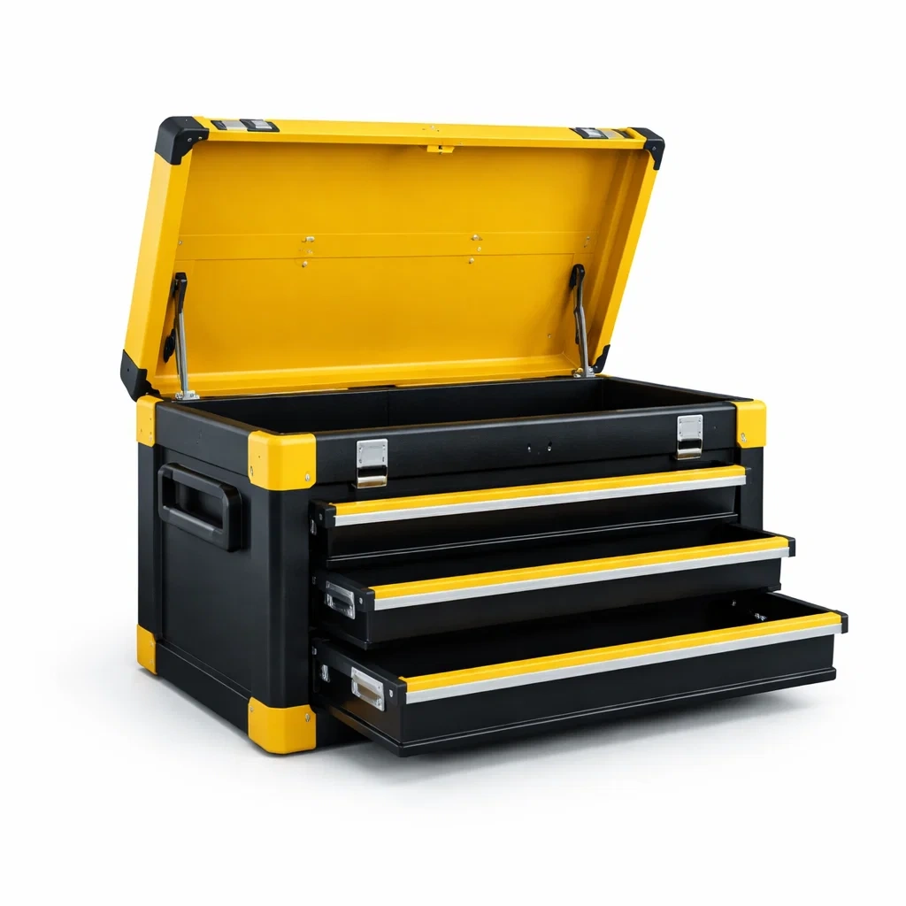 Boîte à outils en métal noir et jaune avec 3 tiroirs-URBANVI BESPLACE