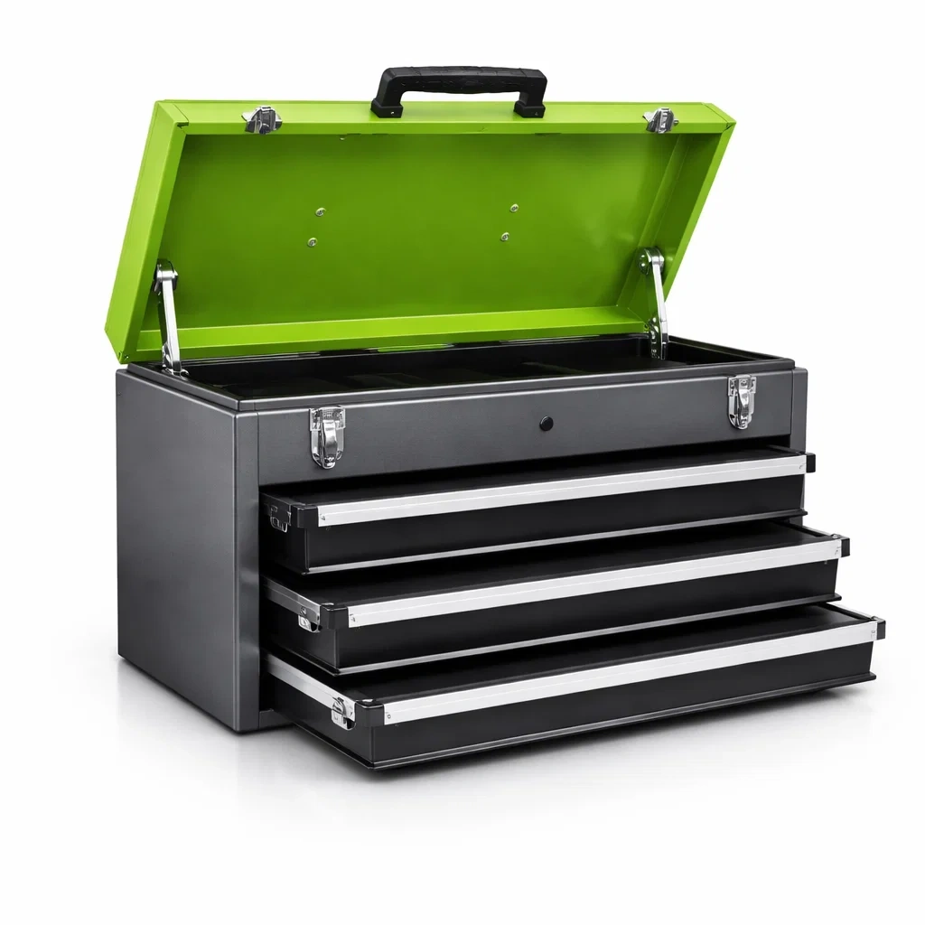 Boîte à outils en acier noir et vert avec 3 tiroirs-URBANVI BESPLACE