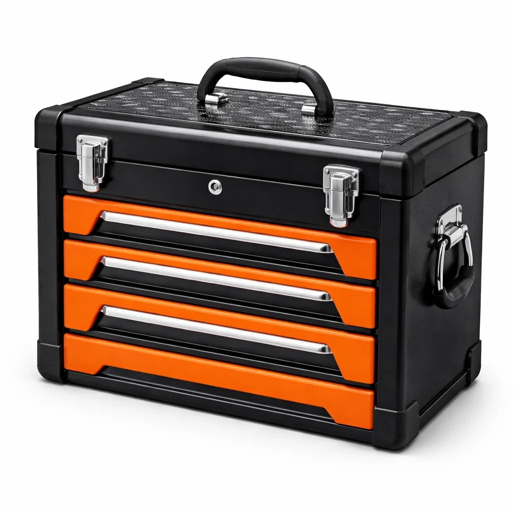 Boîte à outils en métal noir et orange avec 4 tiroirs-URBANVI BESPLACE
