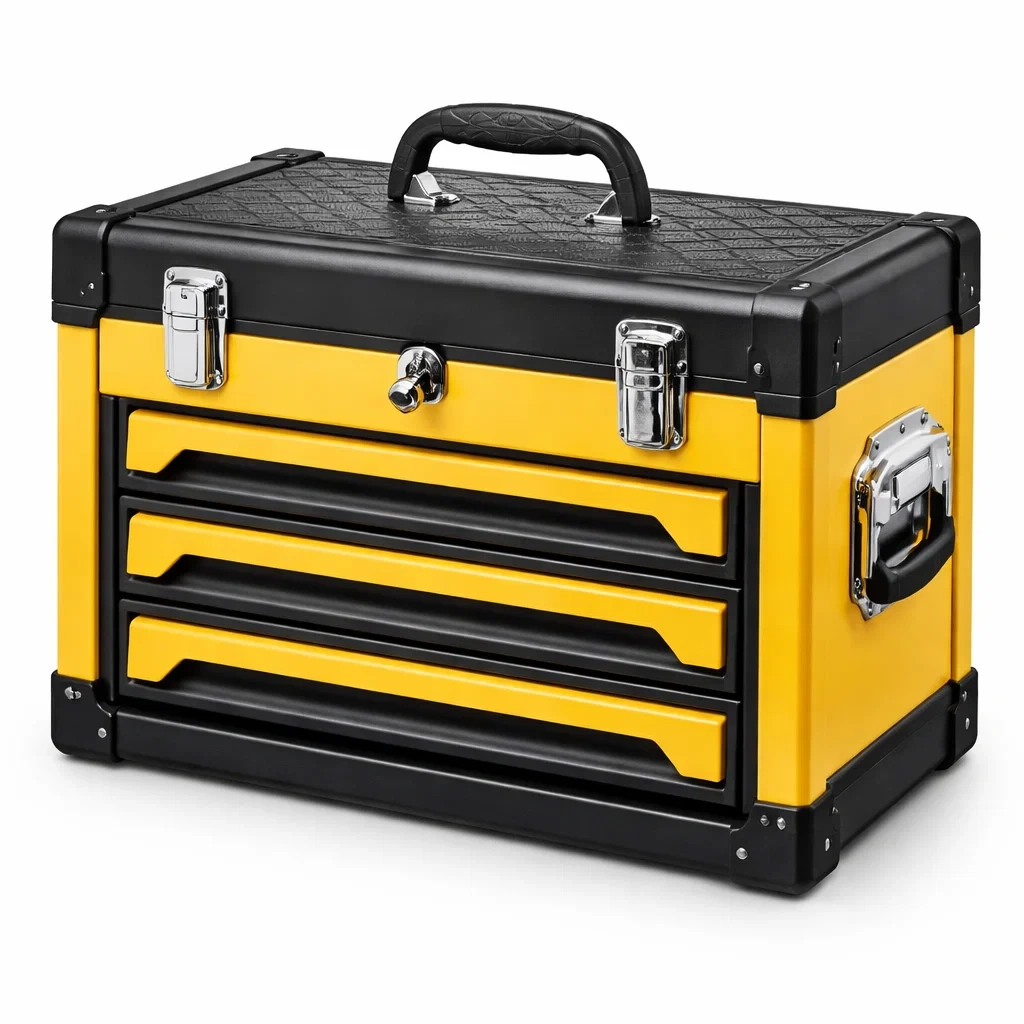 Boîte à outils en métal jaune et noir avec 3 tiroirs et serrure-URBANVI BESPLACE