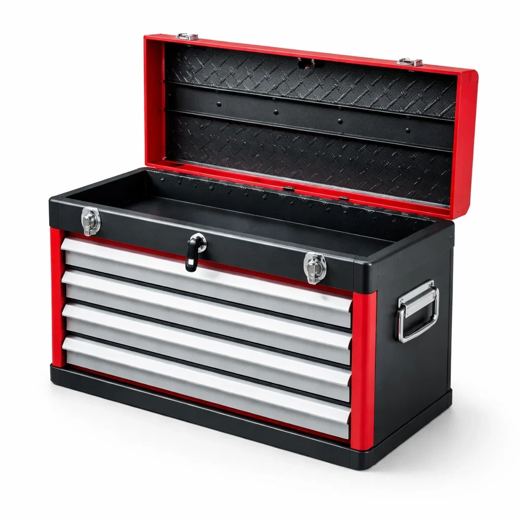 Boîte à outils en métal rouge et noir avec 4 tiroirs 60 x 26 x 32 cm-URBANVI BESPLACE