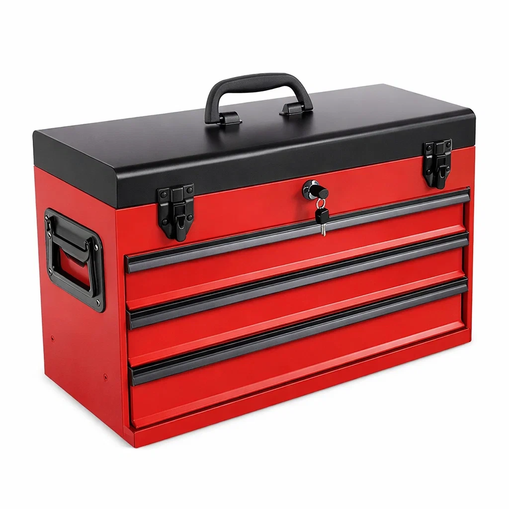 Boîte à outils en métal rouge et noir avec 3 tiroirs et serrure 52 x 22 x 31 cm-URBANVI BESPLACE