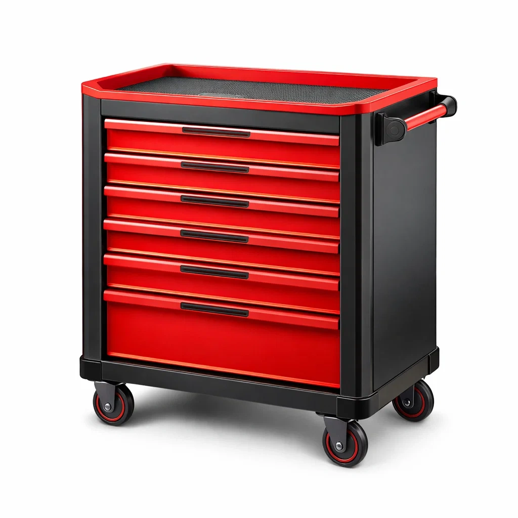 Chariot à outils en acier rouge et noir avec 6 tiroirs-URBANVI BESPLACE