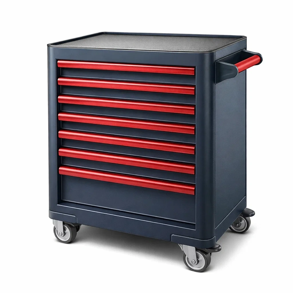 Chariot à outils en métal rouge et noir avec tiroirs-URBANVI BESPLACE