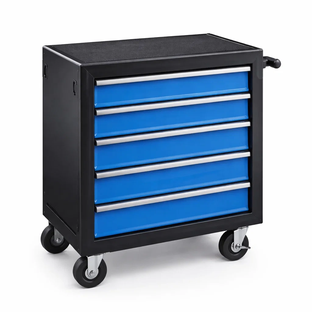 Chariot à outils en acier noir et bleu avec 5 tiroirs-URBANVI BESPLACE