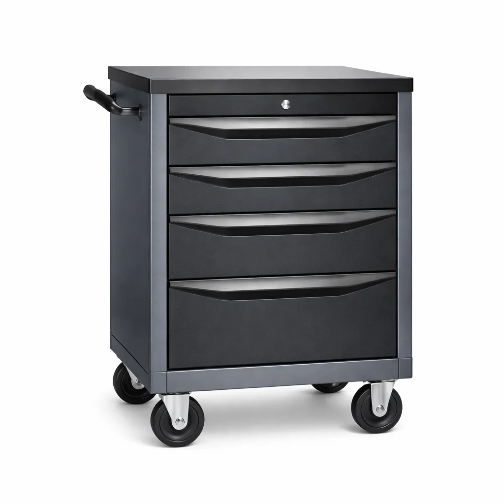 Chariot à outils mobile en métal noir avec 4 tiroirs-URBANVI BESPLACE