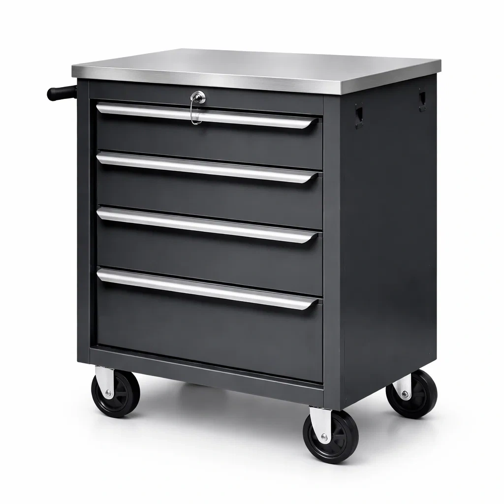 Chariot à outils en métal avec 4 tiroirs roulettes et plateau en acier inoxydable-URBANVI BESPLACE