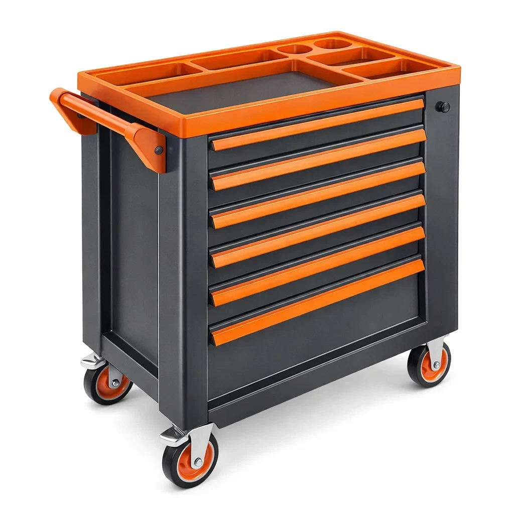 Chariot à outils 6 tiroirs en acier noir et orange-URBANVI BESPLACE