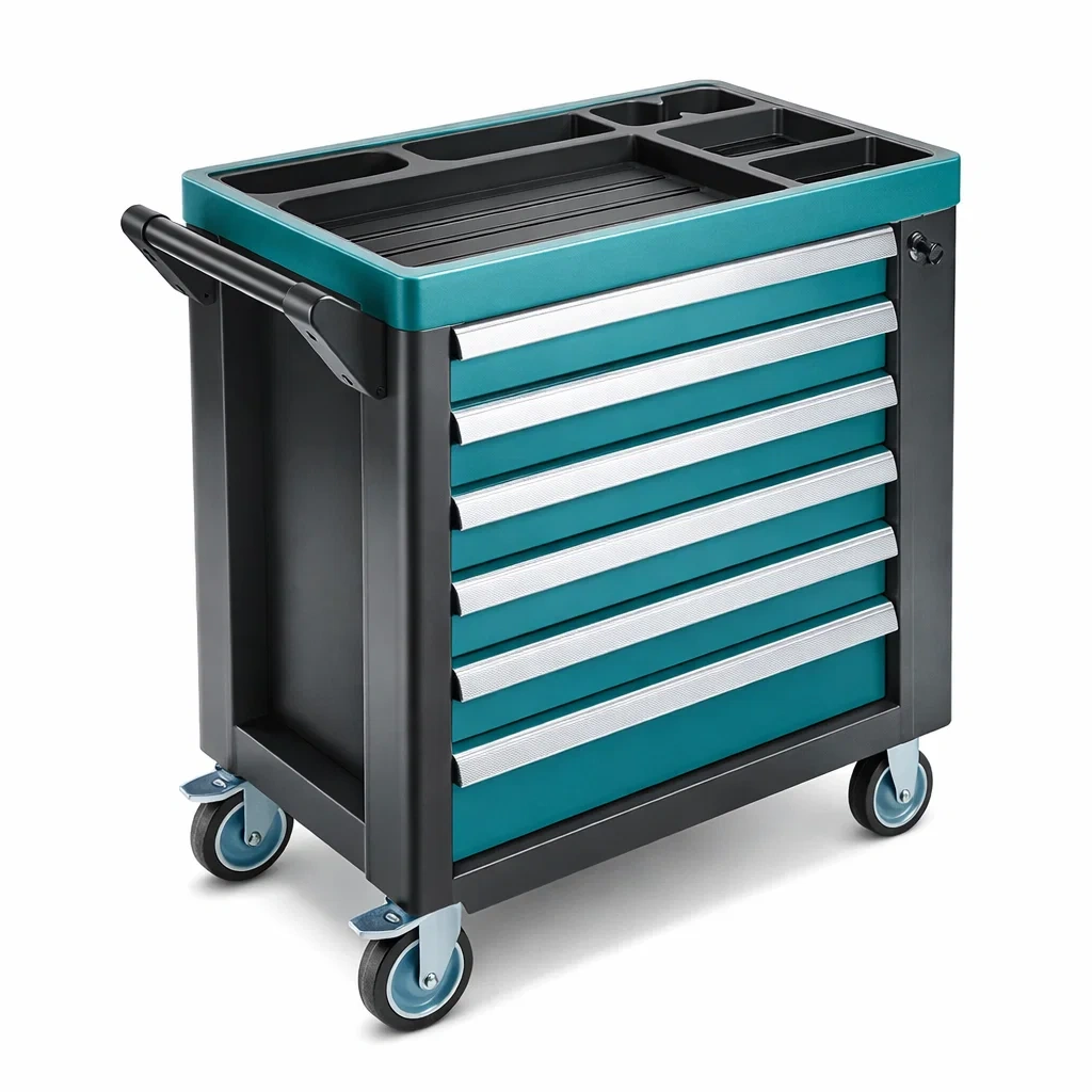 Chariot à outils métallique à 6 tiroirs bleu et noir-URBANVI BESPLACE