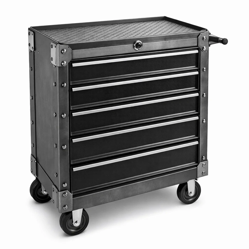 Chariot à outils en métal noir avec 5 tiroirs et roulettes-URBANVI BESPLACE