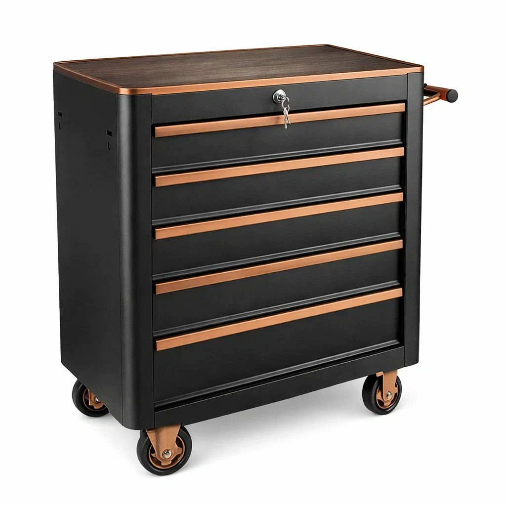 Chariot à outils en métal noir et cuivre avec tiroirs verrouillables-URBANVI BESPLACE