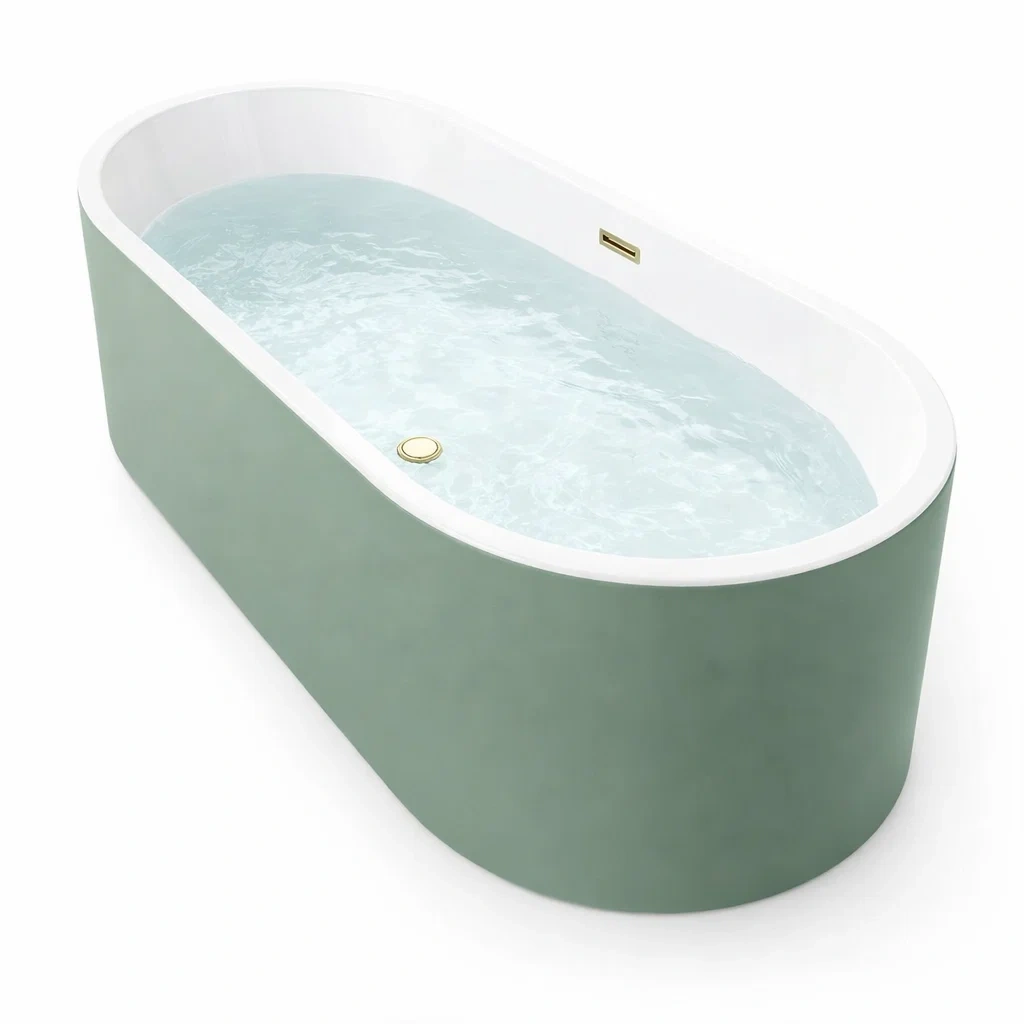 Baignoire îlot ovale en acrylique vert pâle 170 cm x 75 cm x 55 cm-Luxen Ooks Pace