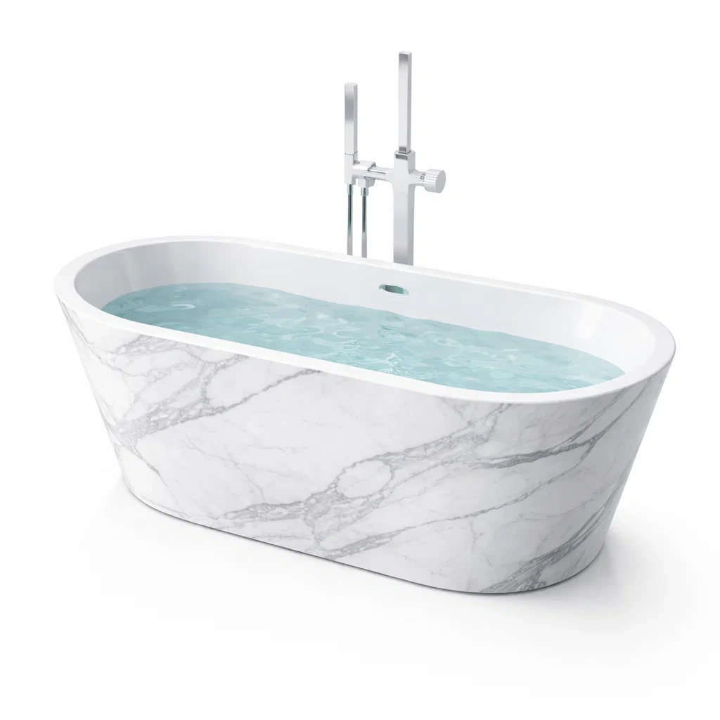 Baignoire îlot en composite blanc et gris 170 x 80 x 60 cm-Luxen Ooks Pace