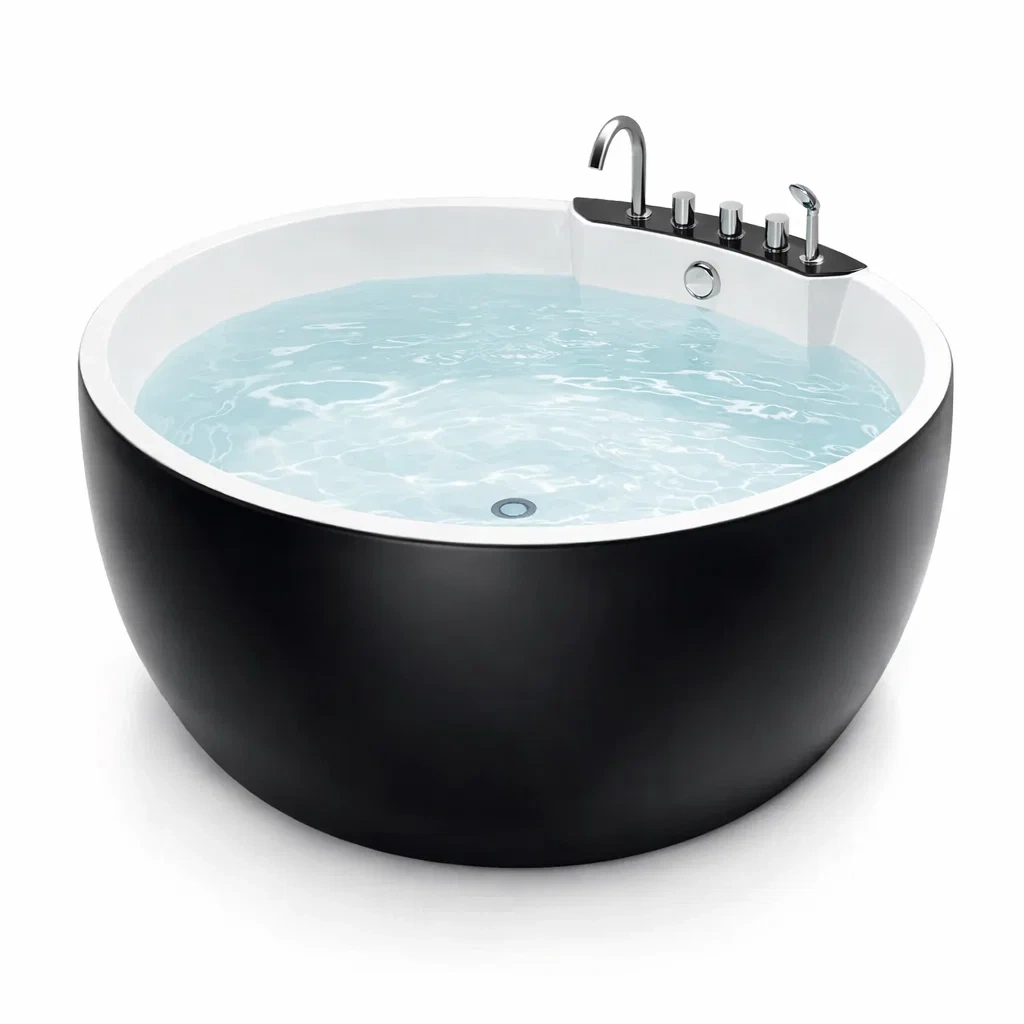 Baignoire îlot ronde en acrylique noir et blanc-Luxen Ooks Pace