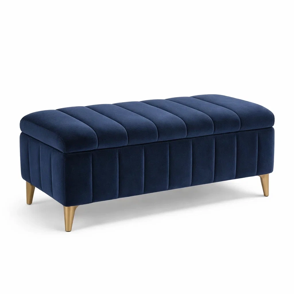 Banc de rangement en velours avec pieds métalliques-Luxen Ooks Pace