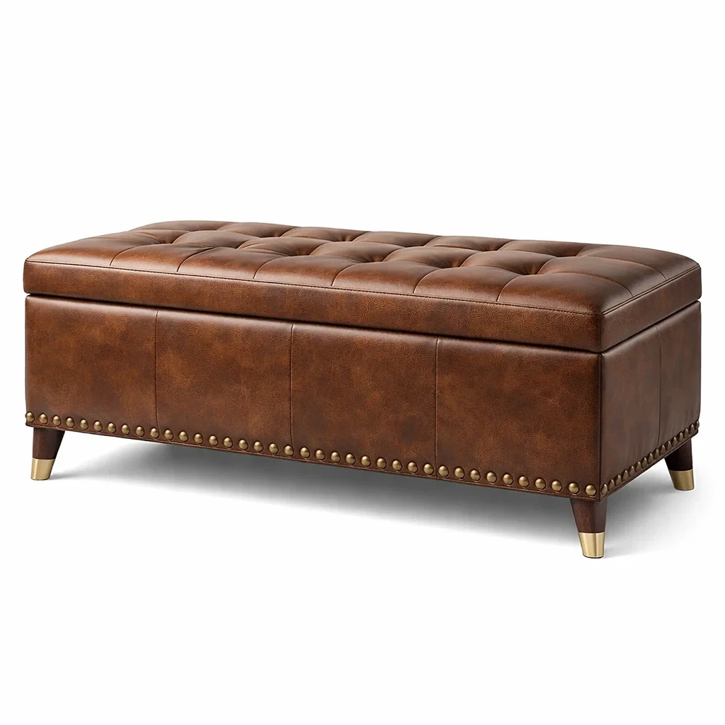 Banc de rangement en cuir synthétique avec pieds en bois-Luxen Ooks Pace