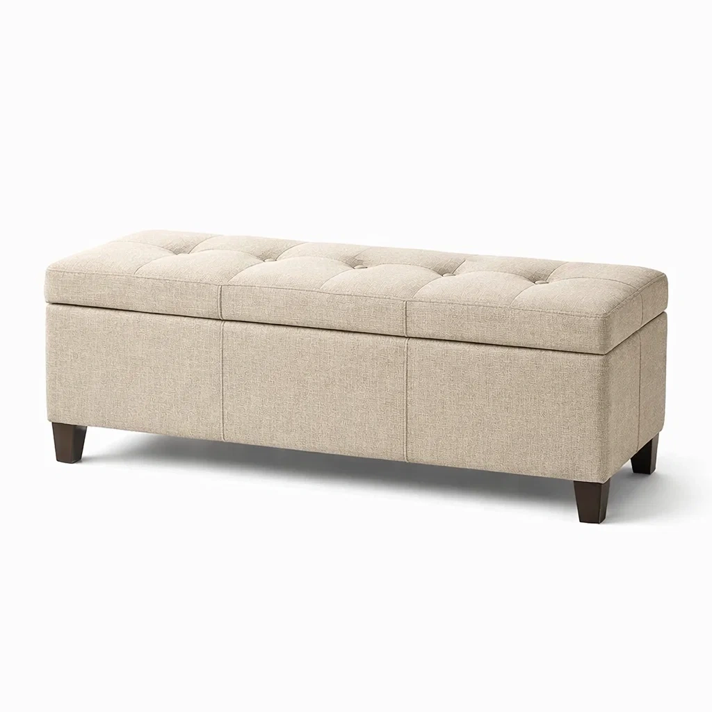 Banc de rangement en bois et polyester beige-Luxen Ooks Pace