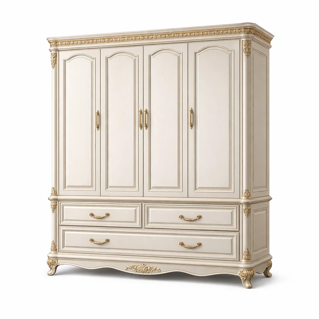 Armoire en bois MDF ivoire et doré-Luxen Ooks Pace