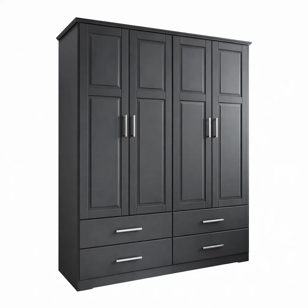 Armoire en MDF noir avec tiroirs et poignées métalliques-Luxen Ooks Pace