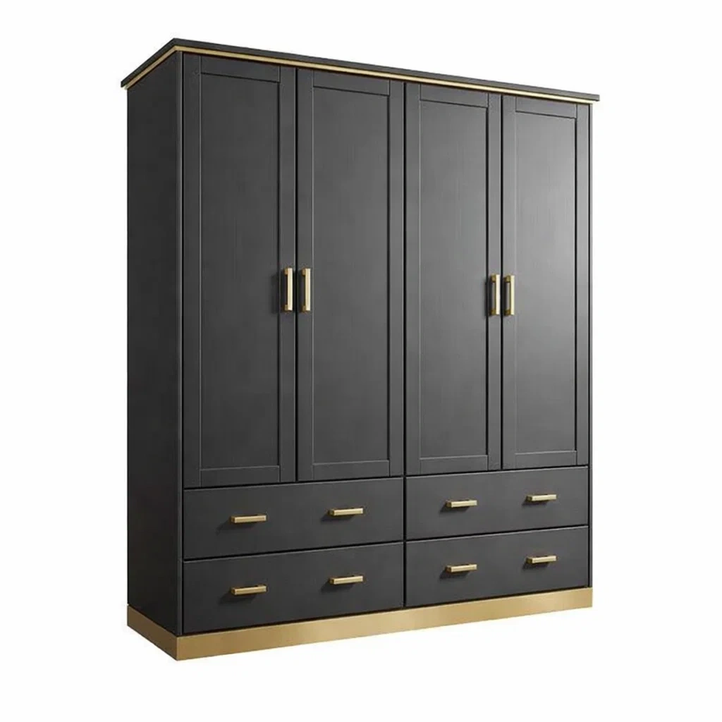 Armoire en bois noir avec finitions dorées et tiroirs-Luxen Ooks Pace