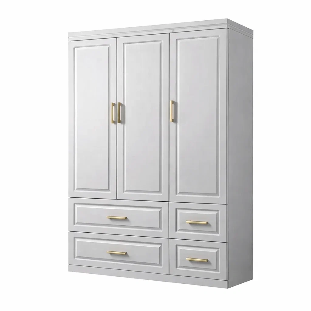 Armoire en bois blanc avec poignées en métal doré 180 x 120 x 45 cm-Luxen Ooks Pace