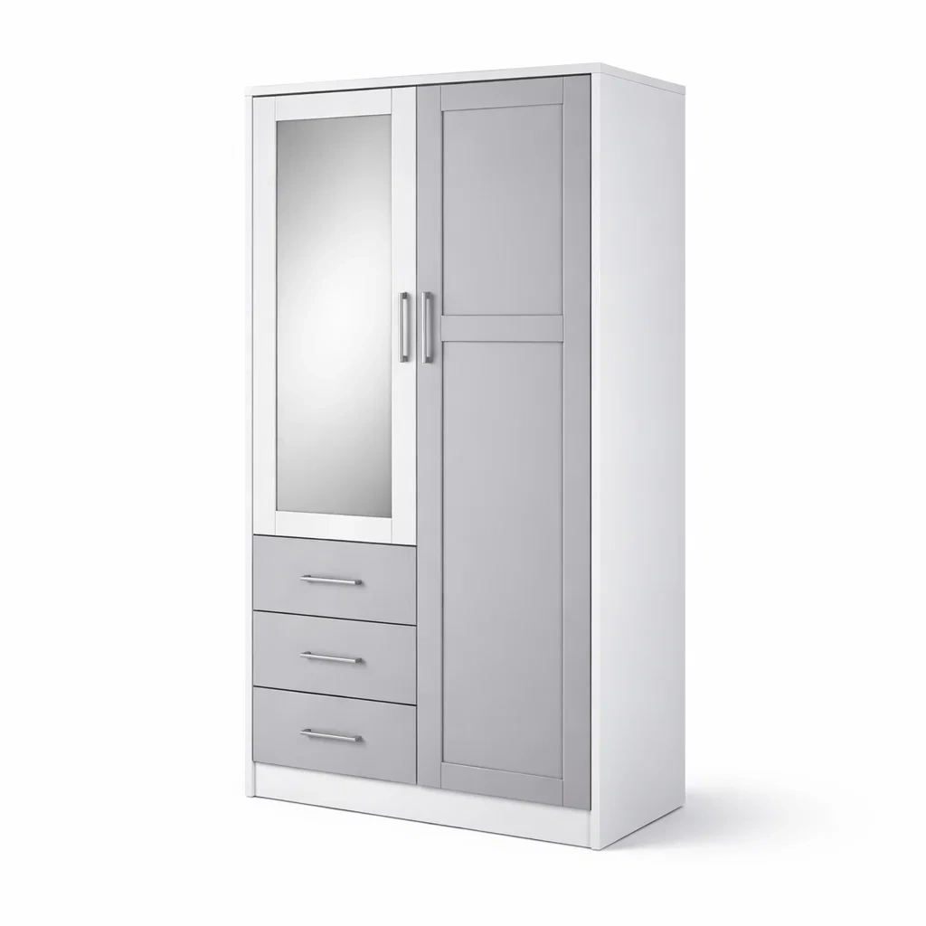 Armoire en MDF gris et blanc avec miroir et tiroirs-Luxen Ooks Pace
