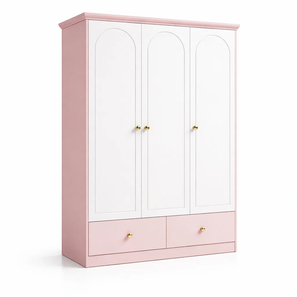 Armoire 3 portes en MDF et bois rose et blanc-Luxen Ooks Pace