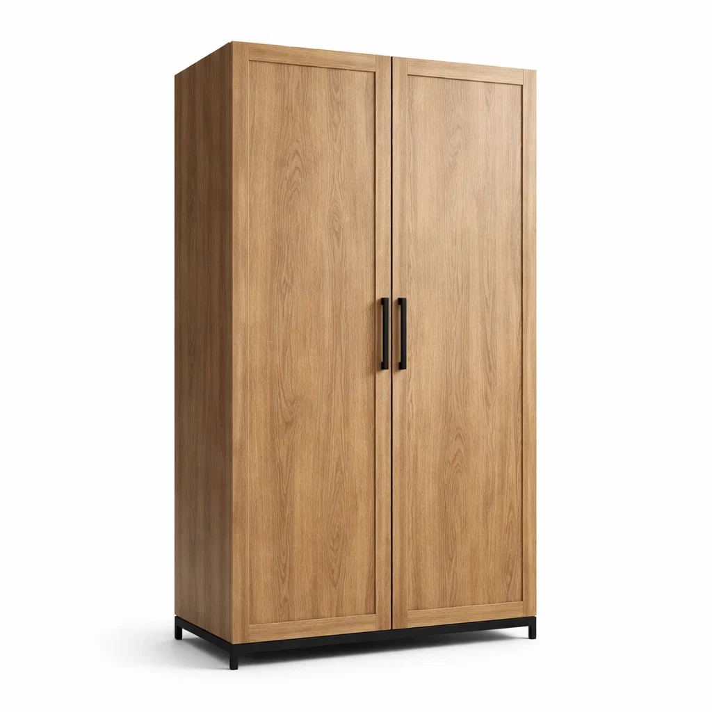 Armoire en bois chêne clair avec poignées en métal noir 180 cm x 90 cm x 50 cm-Luxen Ooks Pace