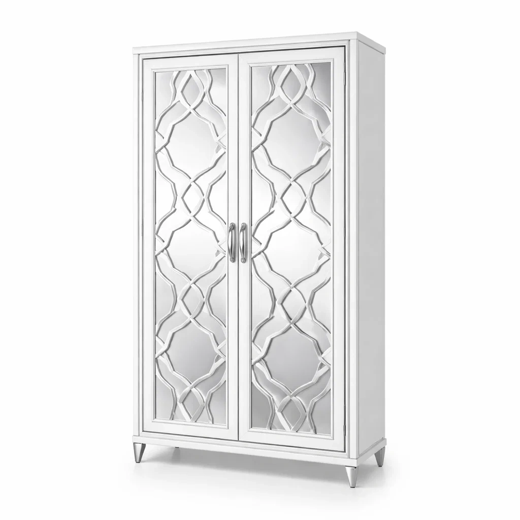 Armoire en bois blanc avec portes en verre trempé-Luxen Ooks Pace