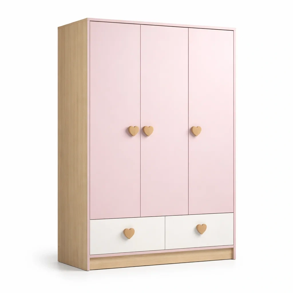 Armoire en MDF et hêtre rose avec 3 portes et 2 tiroirs-Luxen Ooks Pace