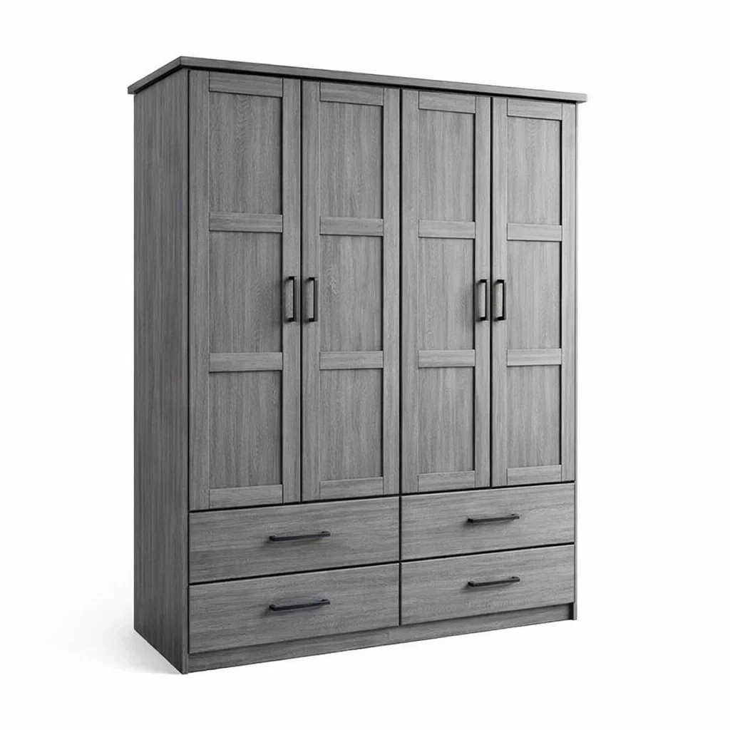 Armoire 4 portes en panneau de particules gris 200 x 160 x 50 cm-Luxen Ooks Pace