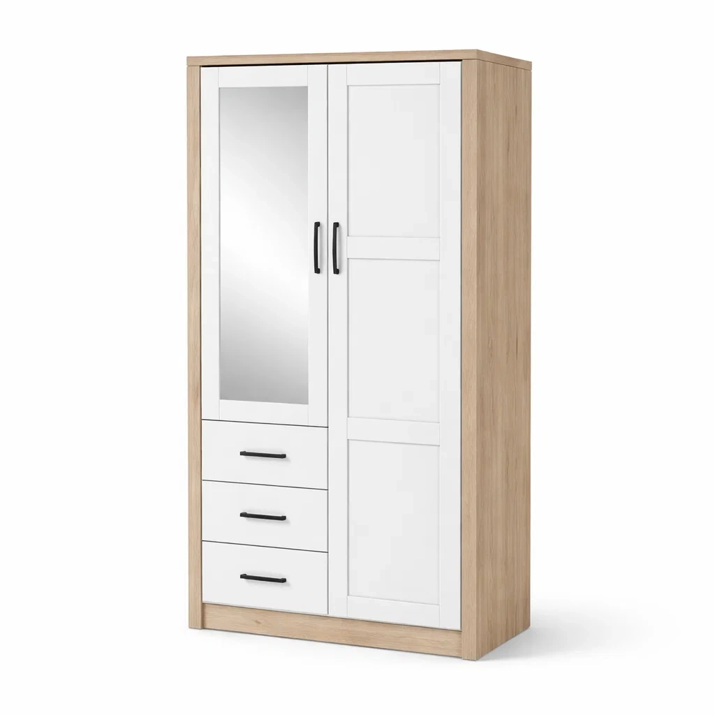 Armoire en bois avec miroir et portes blanches-Luxen Ooks Pace