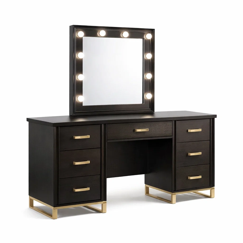 Coiffeuse en bois MDF et métal avec miroir LED 150 x 60 x 80 cm-Luxen Ooks Pace