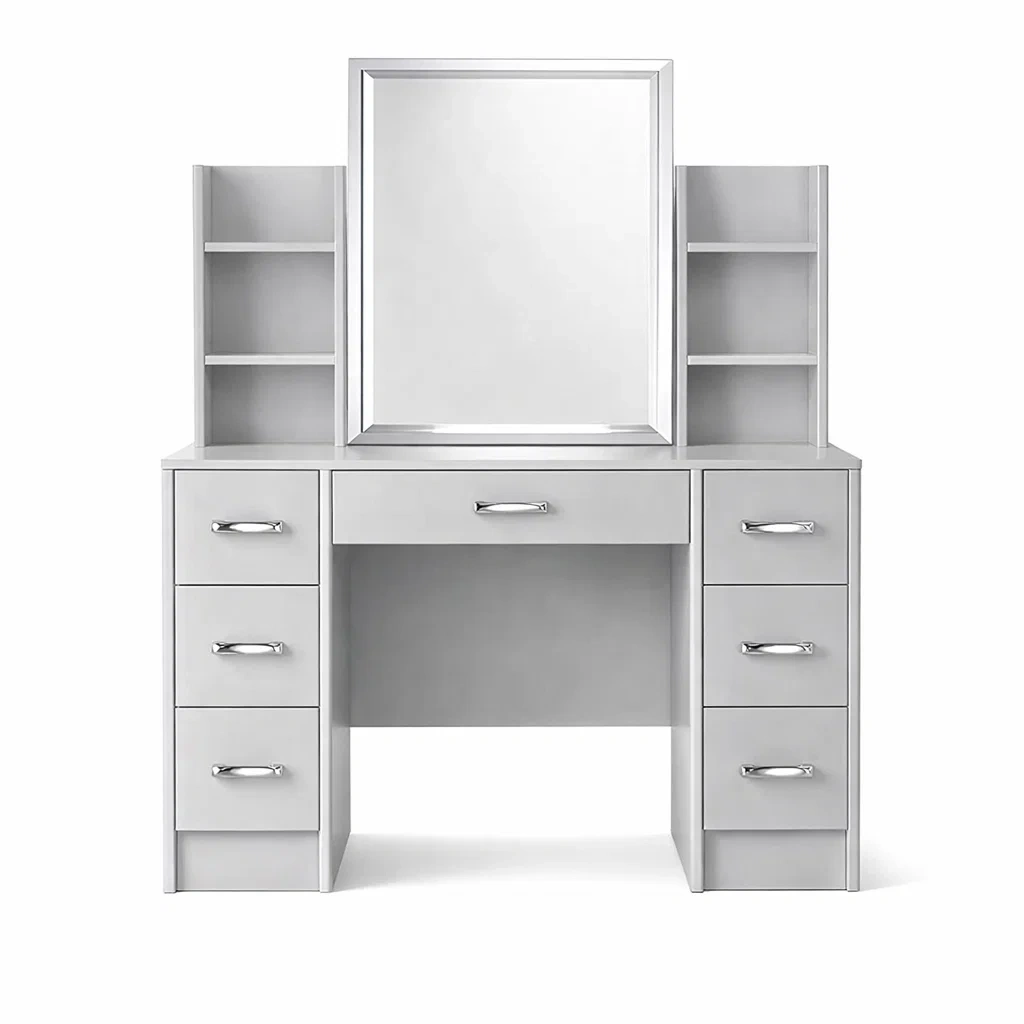 Coiffeuse en MDF et métal gris avec miroir et étagères-Luxen Ooks Pace