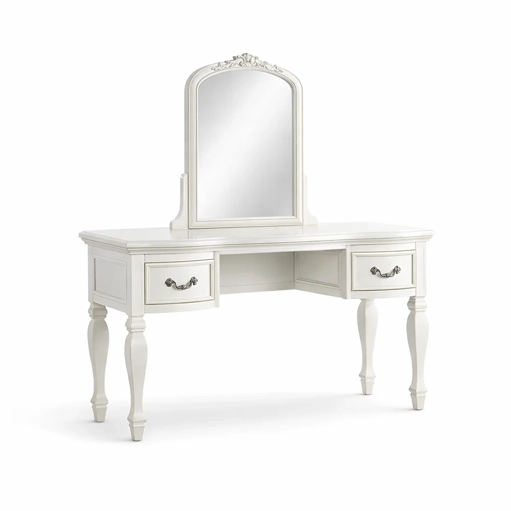 Coiffeuse en bois blanc avec miroir et tiroirs-Luxen Ooks Pace