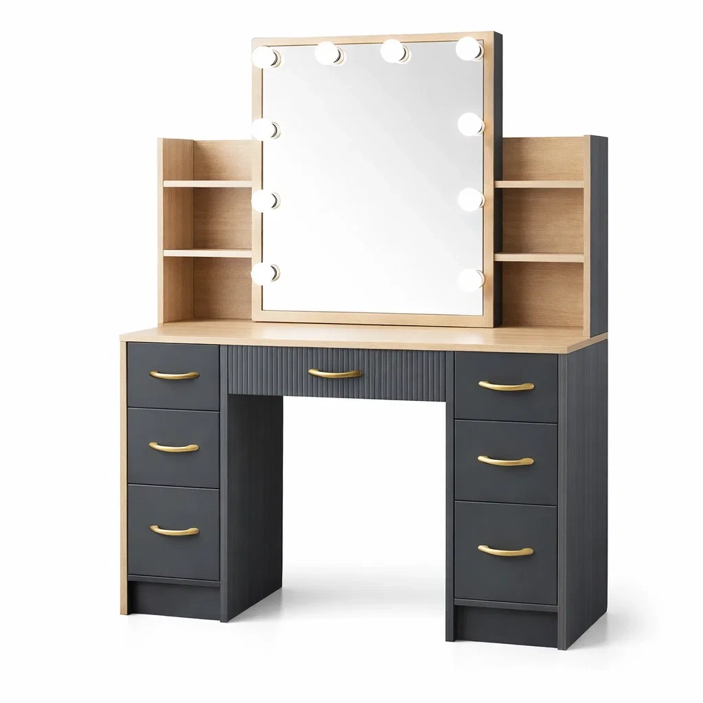 Coiffeuse en bois et métal avec miroir LED 120 x 50 x 140 cm-Luxen Ooks Pace